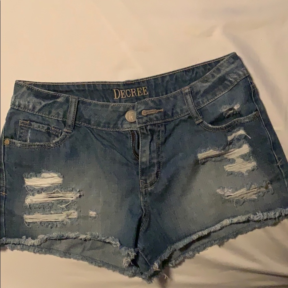 Distressed jean shorts